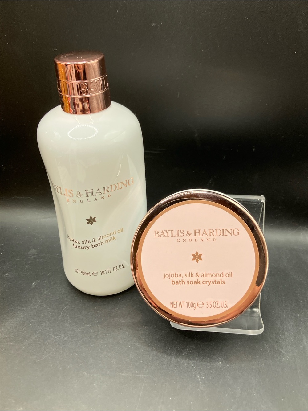 Baylis & Harding Jojoba Silk & Almond Oil Soak Crystals + Bath Milk Set NEW